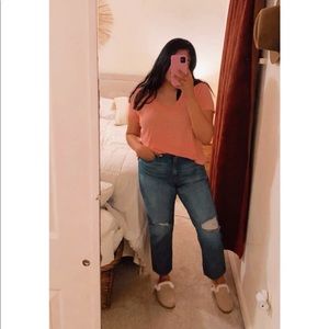 Gap Linen Vneck TShirt Pink Short Sleeve Heather Basic Tee